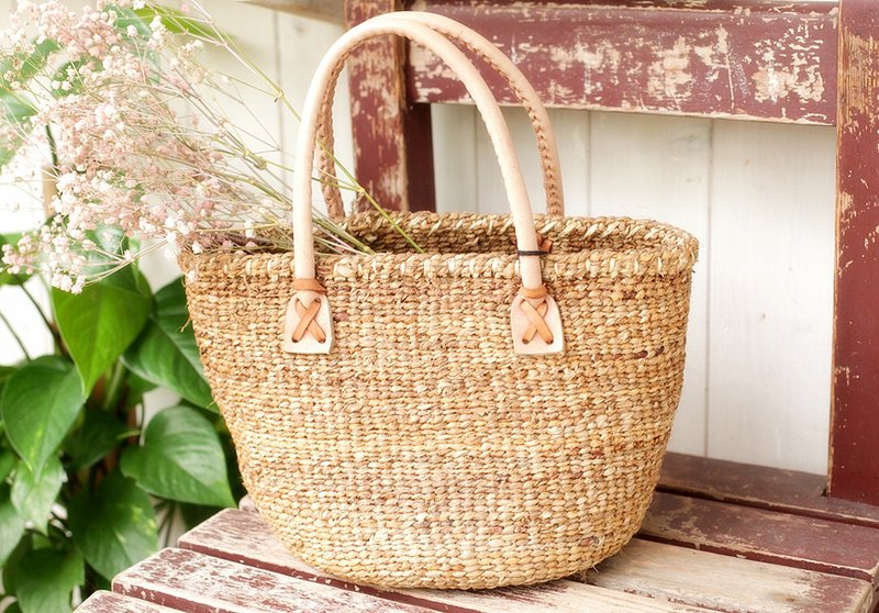 【好日手作】夏季日本草编手提包 - 手提包/手提袋 - 其他材质 咖啡色