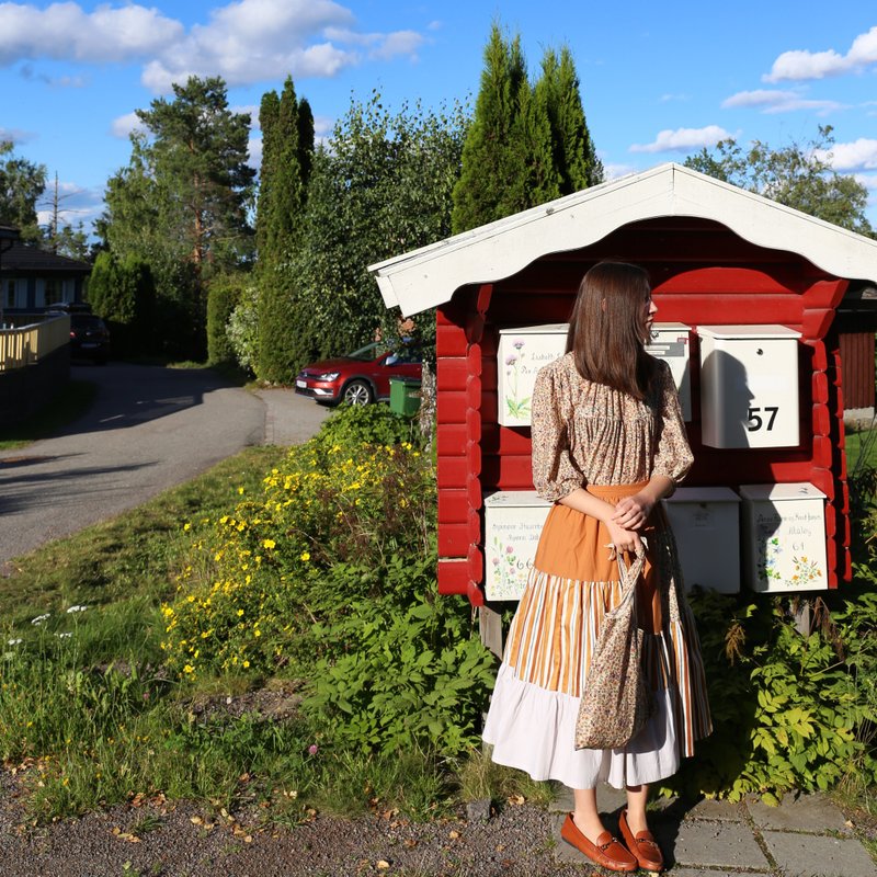 暖光 纯棉条纹碎花拼接女士a字半身裙 - 裙子 - 棉．麻 