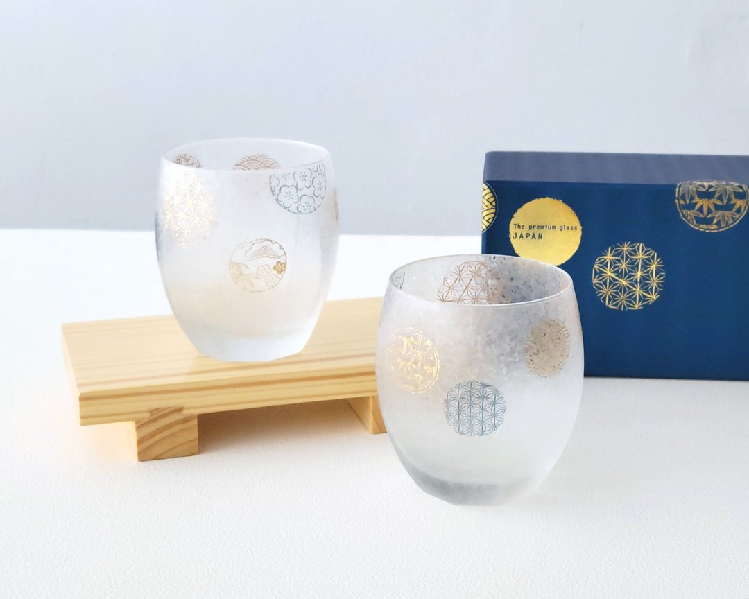 【结婚礼物】丸纹复古对杯 /石冢硝子/礼盒 - 酒杯/酒器 - 玻璃 