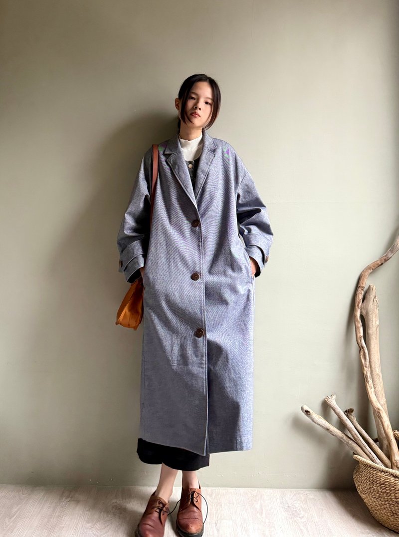说走就走/单宁气息西装领OVER SIZE阔版长大衣/风衣外套 - 女装休闲/机能外套 - 棉．麻 