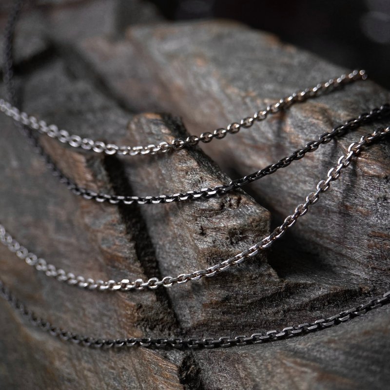 切面方圈锁链 / 925纯银项链 / 宽度0.8mm/纯银链子 - 项链 - 纯银 银色