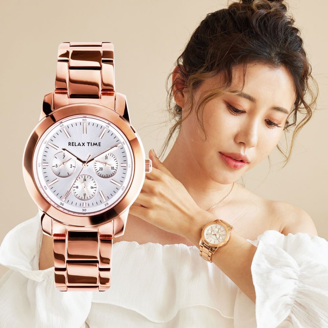 RELAX TIME三眼系列轻熟时尚(R0800-16-32)玫X白 - 女表 - 不锈钢 白色