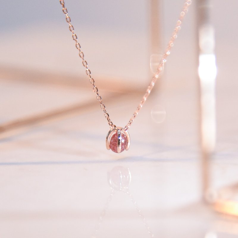 草莓晶郁金香纯银项链 | 天然石水晶项链。好人缘。爱情石。 - 项链 - 纯银 