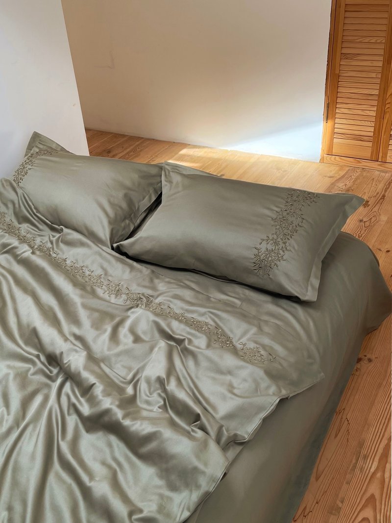 苔绿枝叶刺绣纯棉缎织两用被套 - OEKO-TEX® 认证 - 寝具 - 棉．麻 卡其色