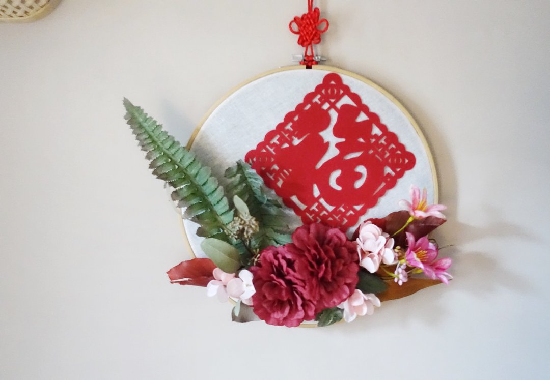 迎春节新年贺礼 27*34cm/仿真花春节花圈 - 摆饰 - 其他材质 红色