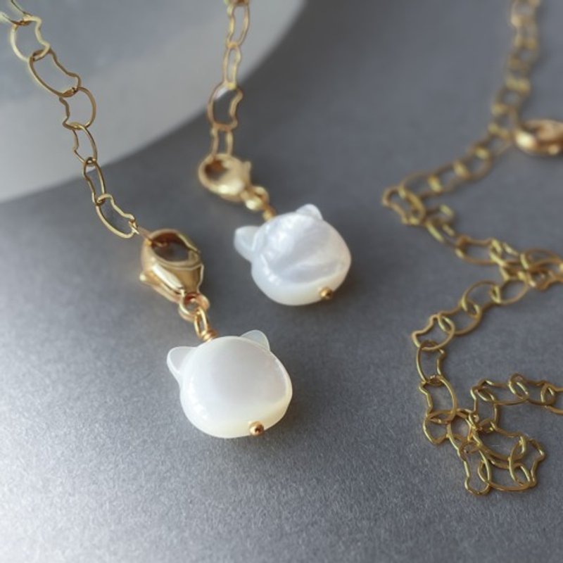 猫咪吊饰 白蝶贝 14kgf【小型钩式款】 - 其他 - 贝壳 白色