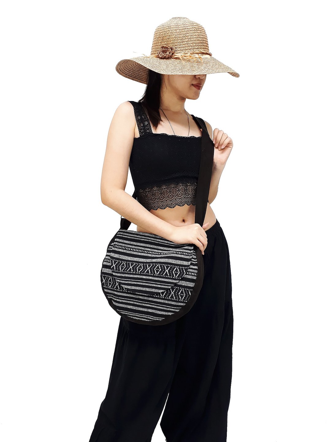 Handmade bag Woven Cotton Bag Women bag Shoulder bag Crossbody Bag Colorful - 其他 - 棉 黑色