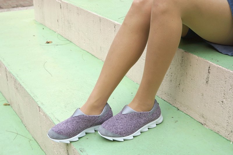 VPEP 健走女鞋/麻花紫、灰、白 - 女款运动鞋/球鞋 - 棉．麻 紫色
