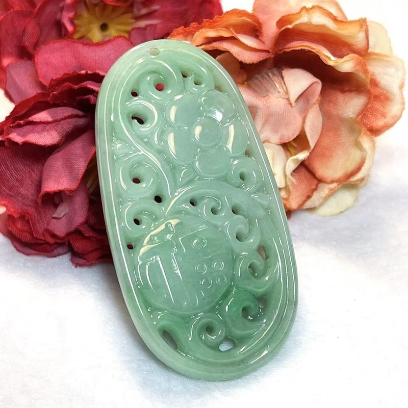 多宝晶石/天然翡翠A货仿古牌福牌/苹果绿翡翠/长辈礼物/浓绿翡翠 - 项链 - 玉石 绿色