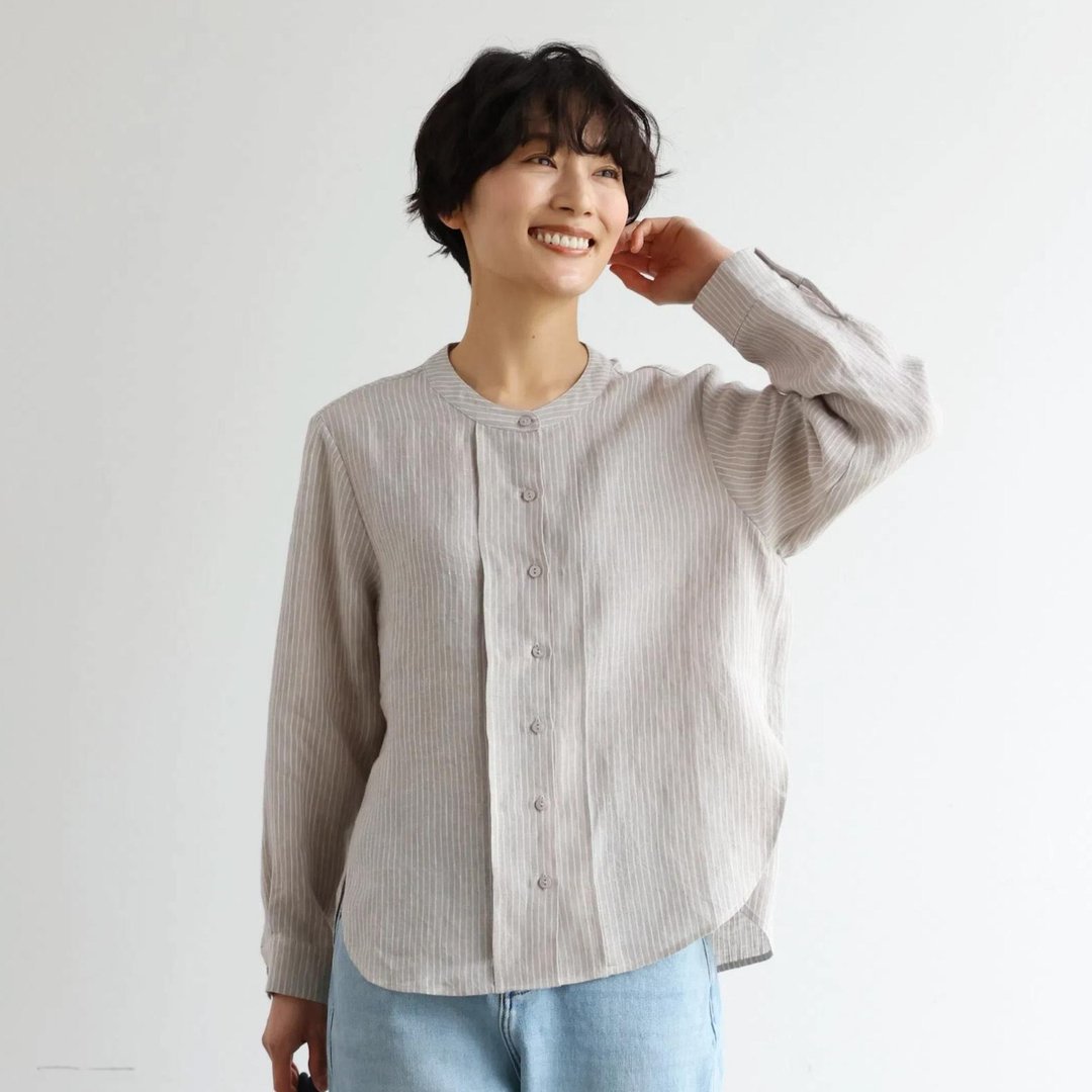 简约却尽显细节的质感单品 法国产100%亚麻  灰米色 250410-3 - 女装衬衫 - 棉 