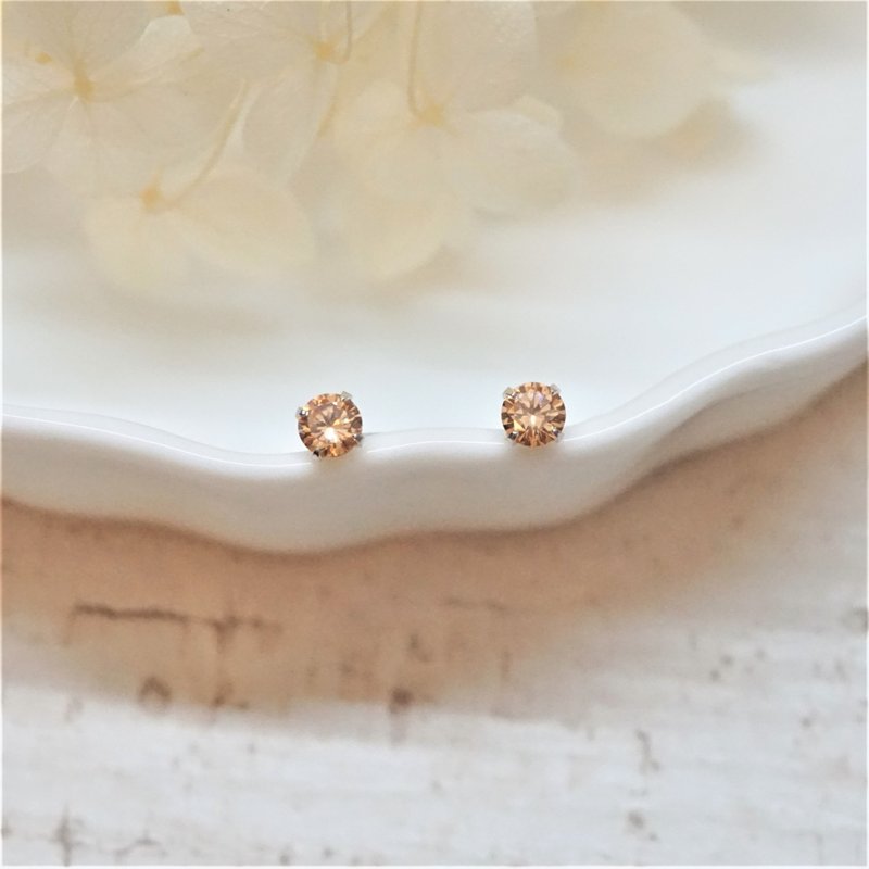 ll modo彩锆耳针 ll 4mm香槟色925银耳针 ER-00043 - 耳环/耳夹 - 纯银 橘色