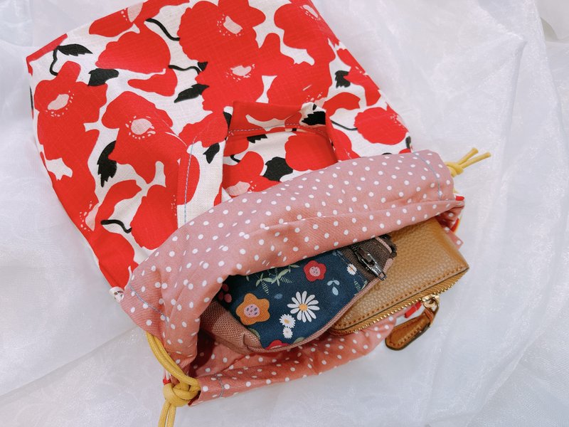 束口提袋/束口袋/收纳袋/便当袋-喜红郁金香 - 手提包/手提袋 - 棉．麻 红色