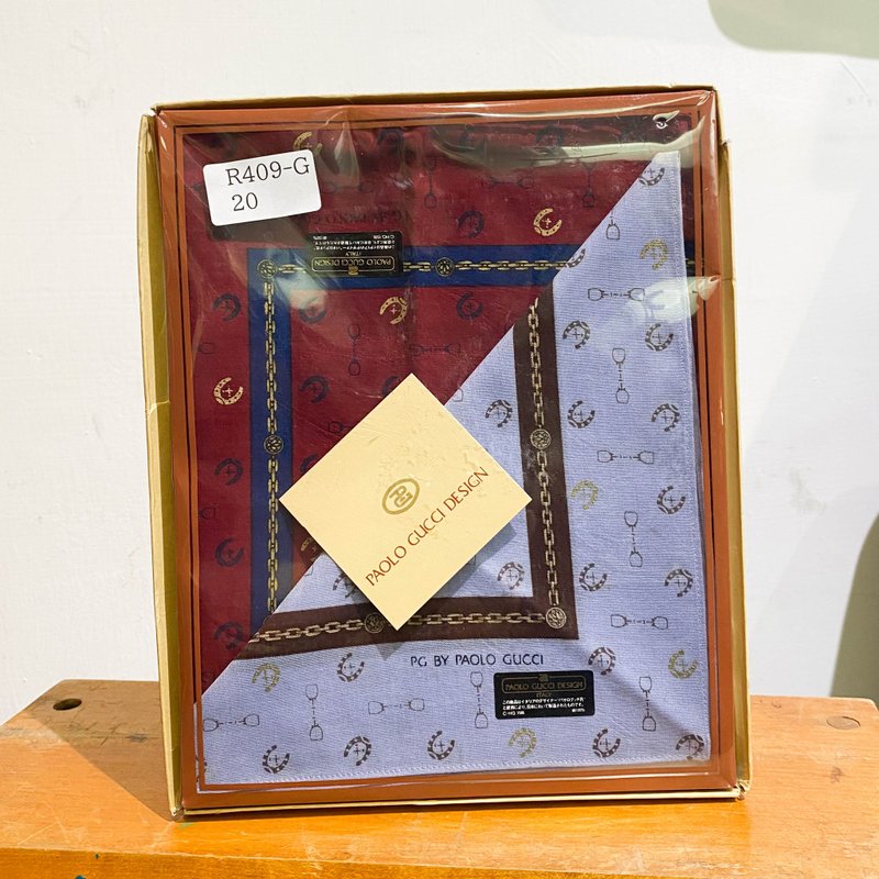 中古Paolo Gucci|100%全新|古着棉巾|手巾|方巾|手帕|围巾|头巾 - 丝巾 - 棉．麻 蓝色
