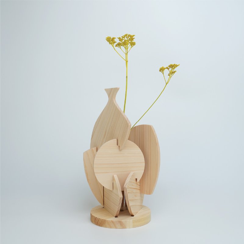 木片花器 NO.3 一轮插+拼木+桧木+疗愈+摆饰+免费刻名+免费礼品包装 - 花瓶/陶器 - 木头 