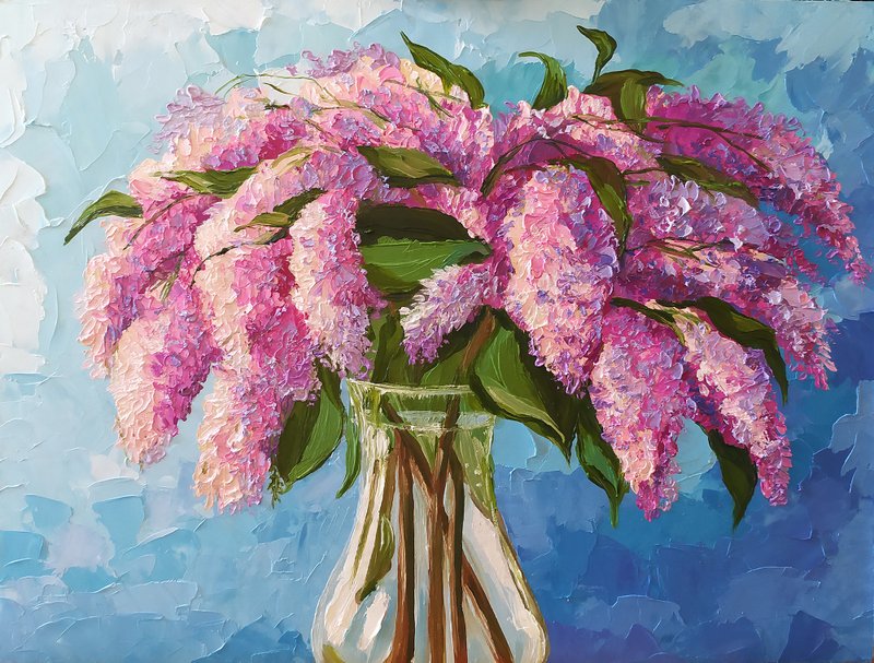 绘画花束淡紫色油画 impasto 静物原创艺术鲜花 - 墙贴/壁贴 - 其他材质 粉红色