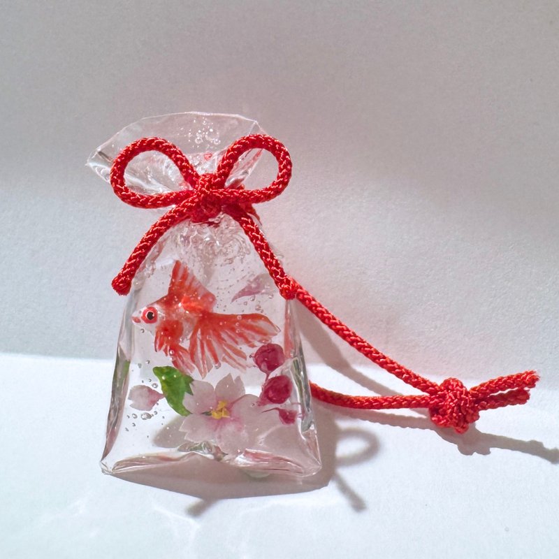 捞金鱼金鱼袋 小 樱花 缩小模型 - 吊饰 - 树脂 粉红色
