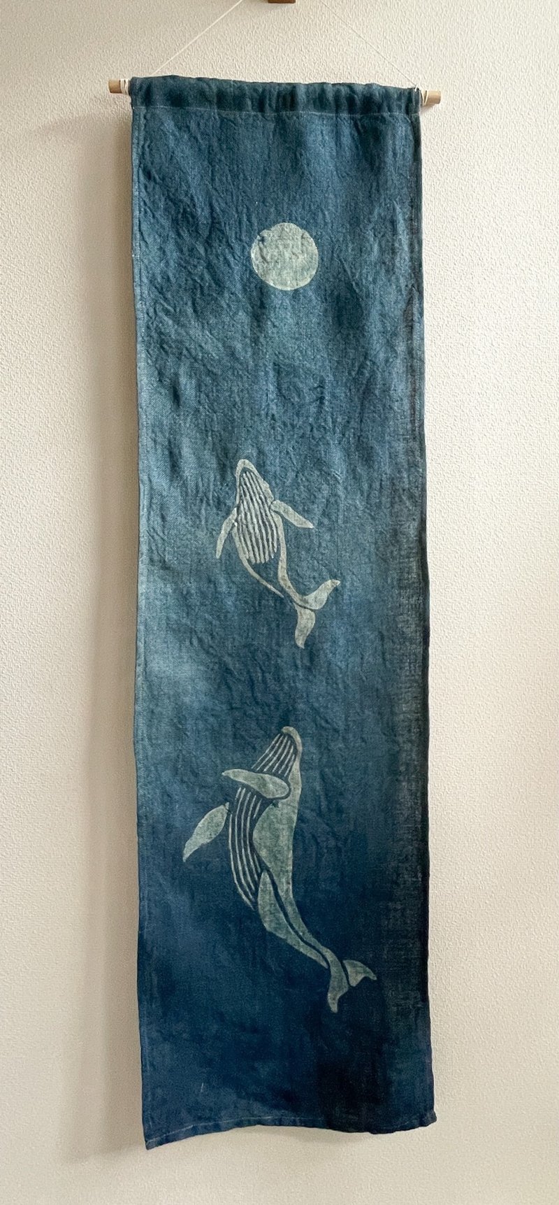 日本制 FULL MOON 鲸鱼海洋 JAPANBLUE 挂毯 蓝染黄麻 墙饰 - 其他 - 棉．麻 蓝色