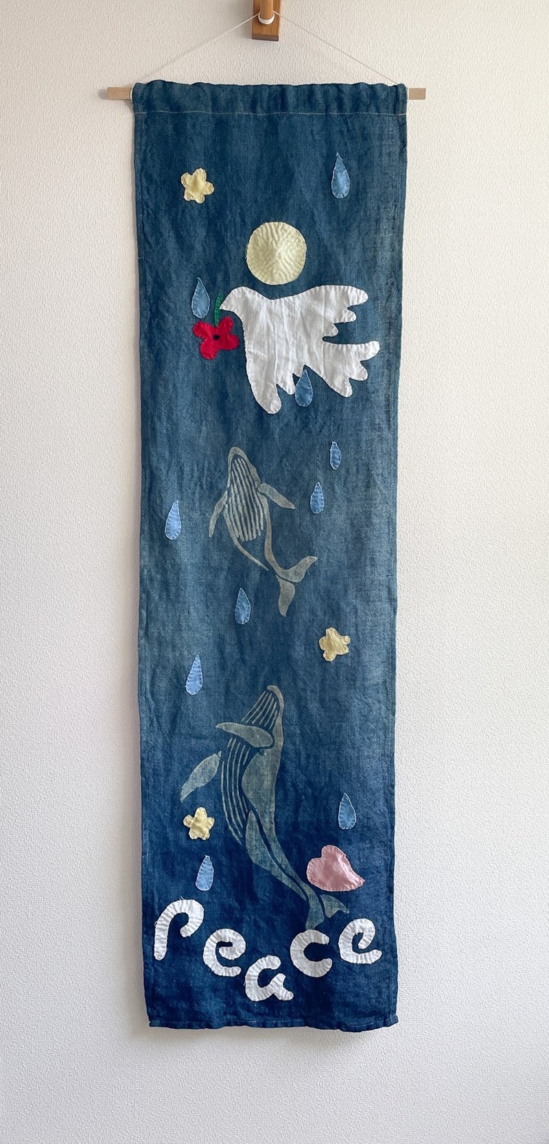 日本制 patchwork MOON Whale 月鲸 鸠 JAPANBLUE Tapestry 蓝染 麻制 壁饰 - 其他 - 棉．麻 蓝色