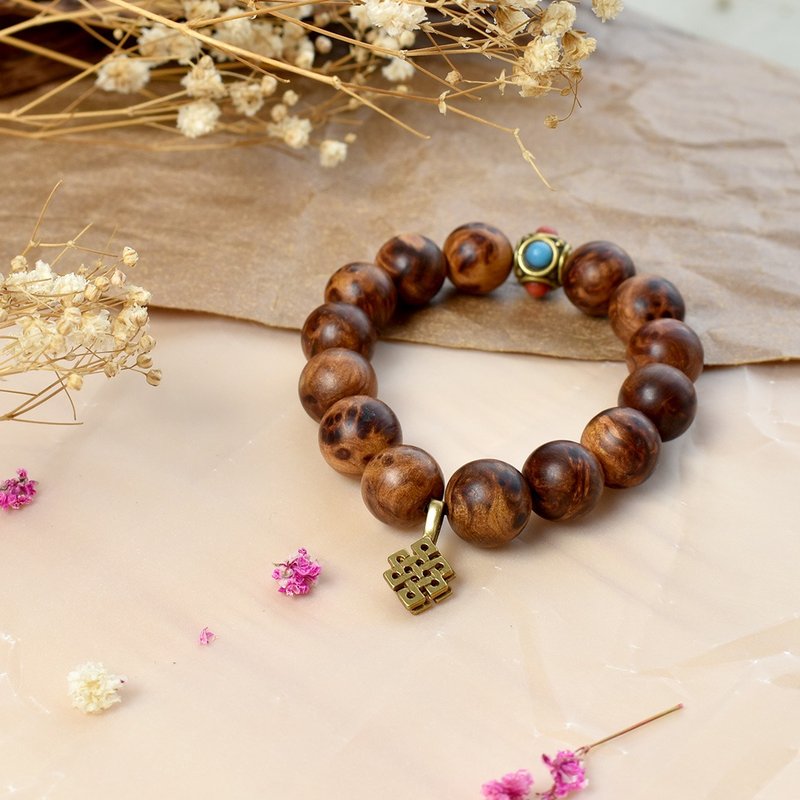 CYPRESS 肖楠瘤花木质平安手串  |天然肖楠 |典雅出众 - 手链/手环 - 木头 咖啡色