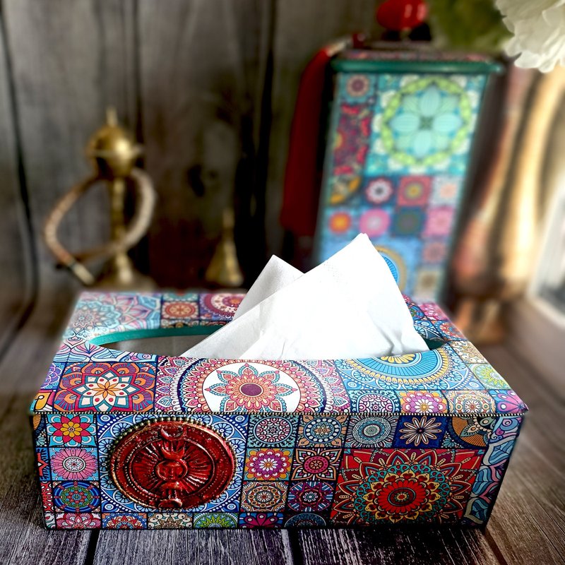 东方餐巾架，面纸盒盒盖，葡萄牙装饰品，厨房装饰 - 纸巾盒 - 木头 蓝色