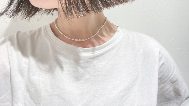 マグネット着脱　ビーズネックレス  　white 3pearl　　チョーカー - 项链 - 其他材质 白色