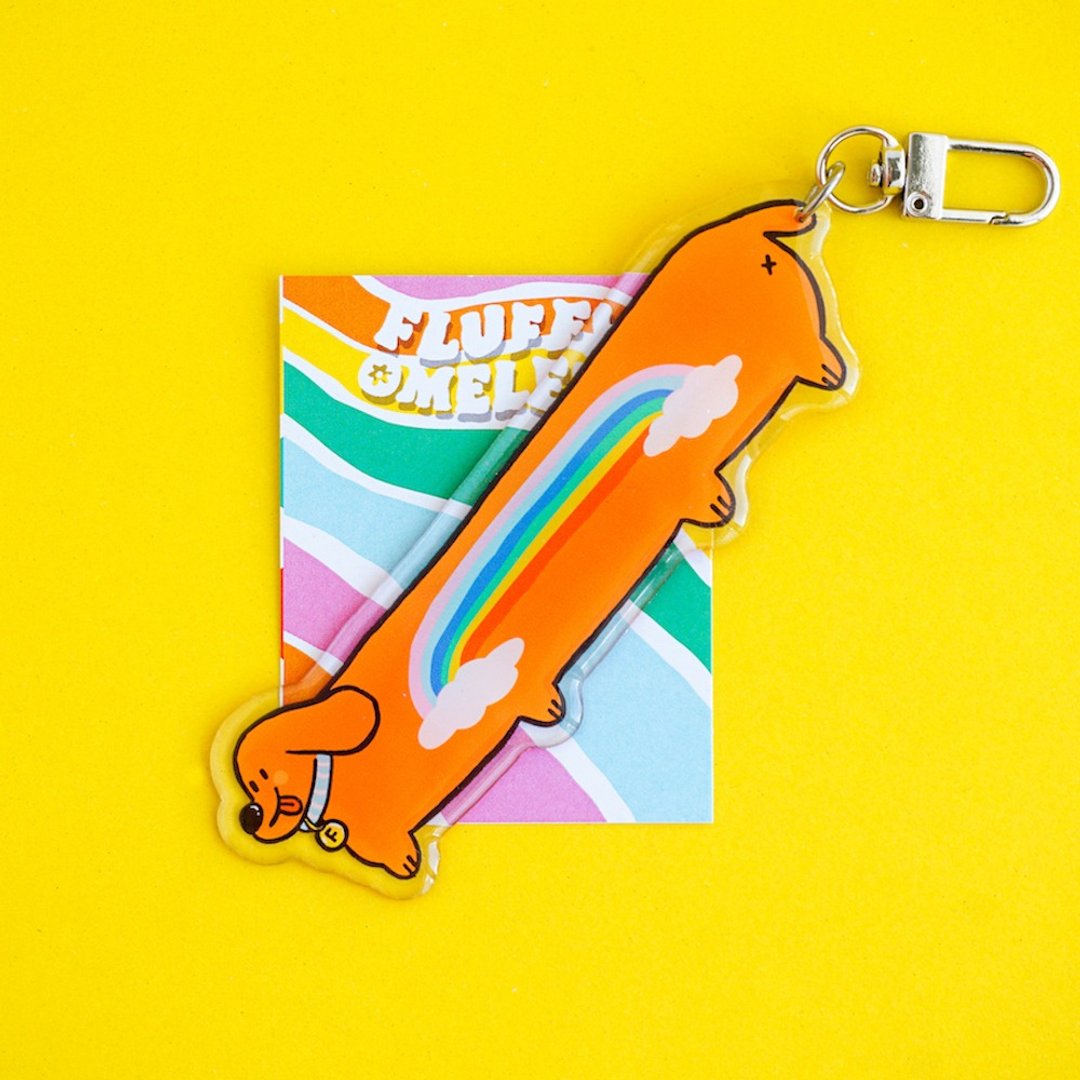 Fluffy Omelet - KEYCHAIN / PIN / PHONE GRIP - 香肠狗 - 钥匙链/钥匙包 - 压克力 橘色
