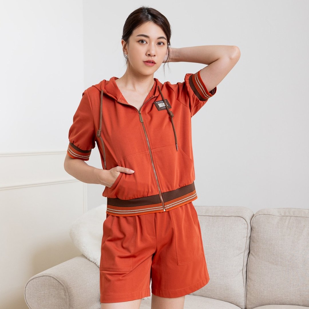 【MEDUSA】橘红休闲短袖连帽外套(M-XL) | 女连帽外套 短袖外套 - 女装休闲/机能外套 - 棉 红色