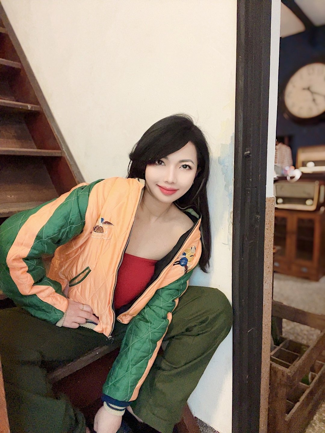 TAILOR TOYO 橙橘草绿x鹅黄纯黑 东洋双面穿横须贺刺绣棒球外套 - 男装外套 - 聚酯纤维 多色