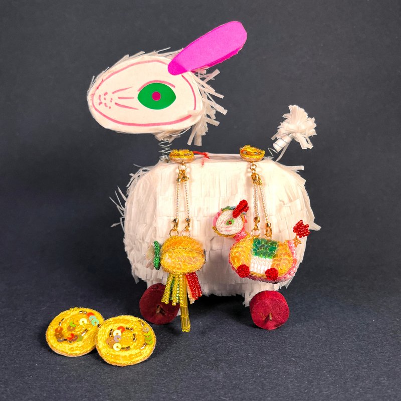 中秋限定 | 会发光的灯笼耳钉 - 耳环/耳夹 - 绣线 多色