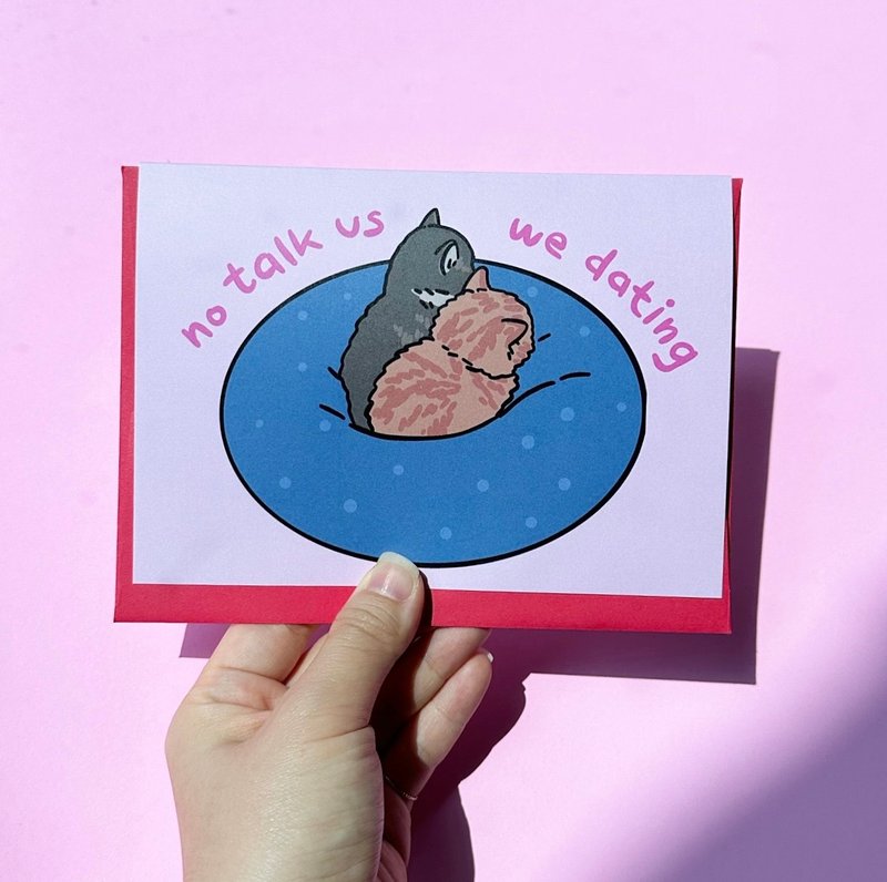 祝福卡 - “我们在约会，请勿打扰”猫咪情侣周年纪念卡 - 卡片/明信片 - 纸 