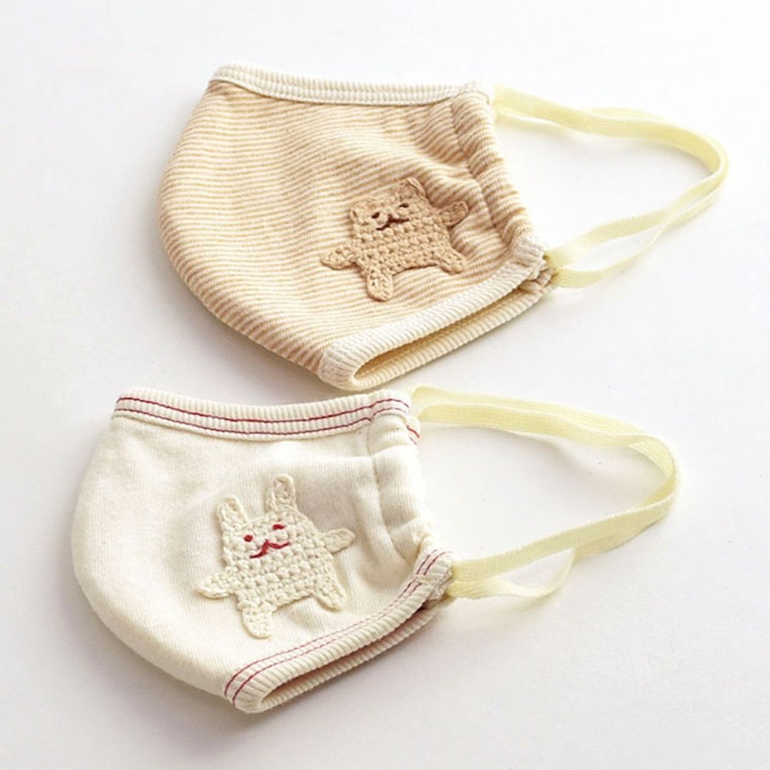 Made in Japan 100% Organic Cotton Cloth Mask S / M 2 Size Natural (Rabbit) Brown(Bear) 2 Color Made In JAPAN - 其他 - 棉 白色