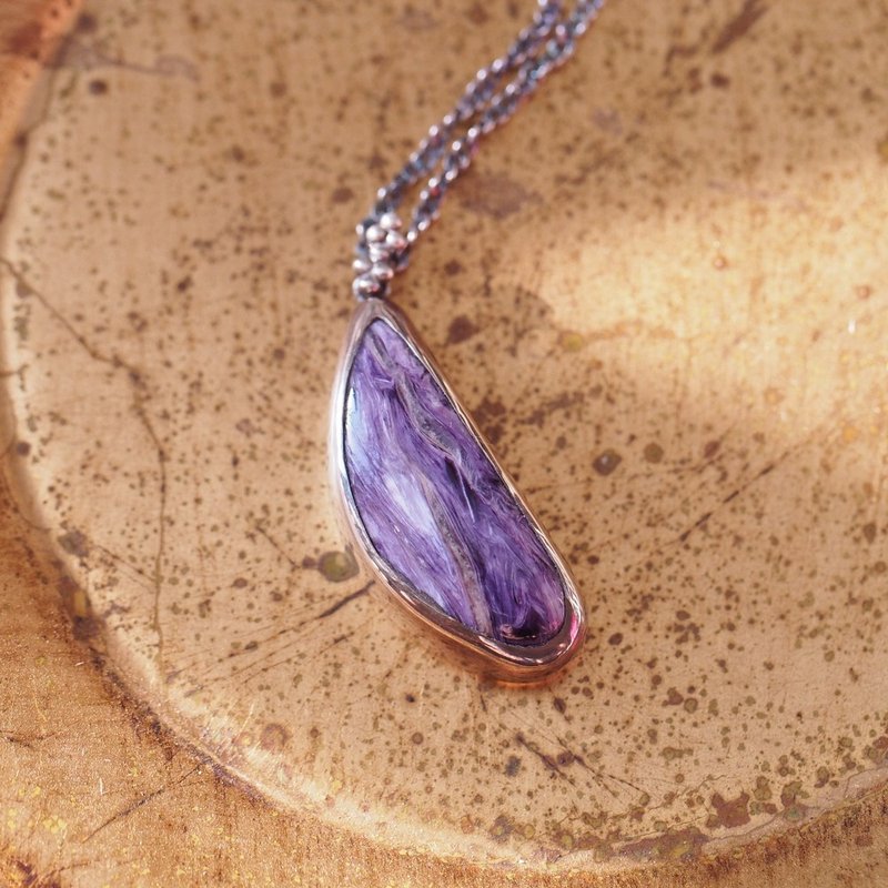 紫龙晶 查罗石 手工纯银项链 硫化处理 Charoite - 项链 - 半宝石 紫色