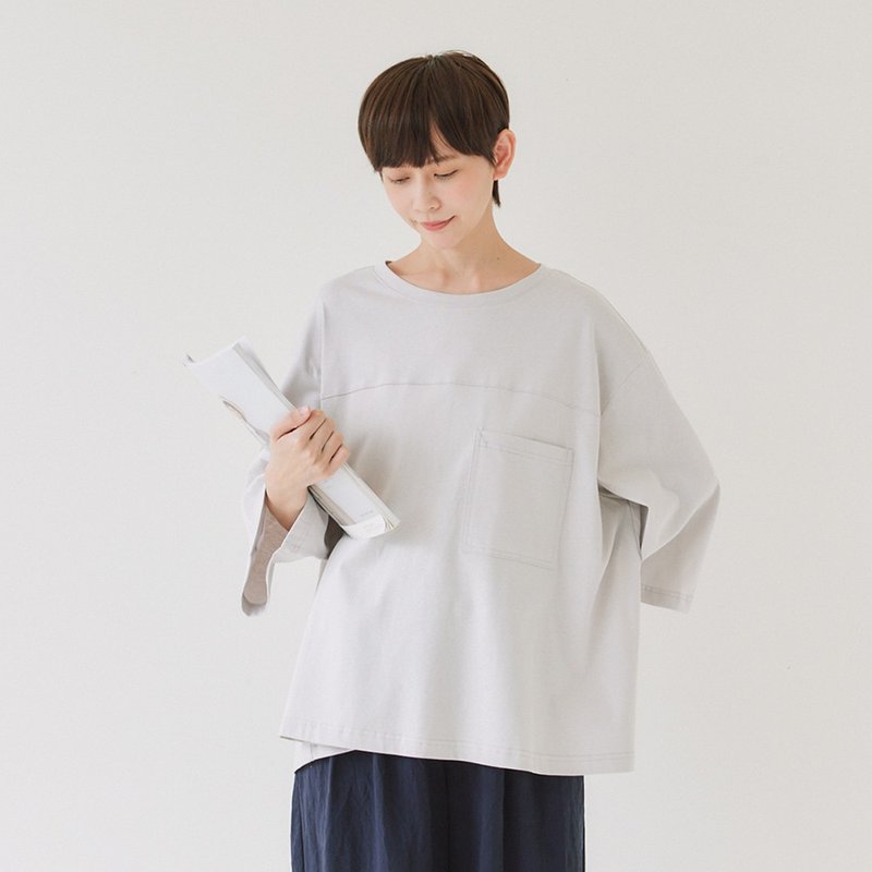 【Simply Yours】口袋宽松短袖T 铅白F - 女装上衣 - 棉．麻 白色