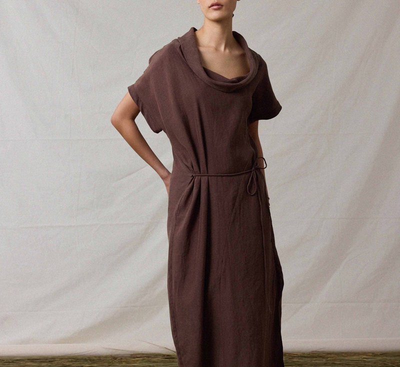 【随性两穿】新中式复古 露肩棉麻/荡领连衣裙 - 洋装/连衣裙 - 棉．麻 多色