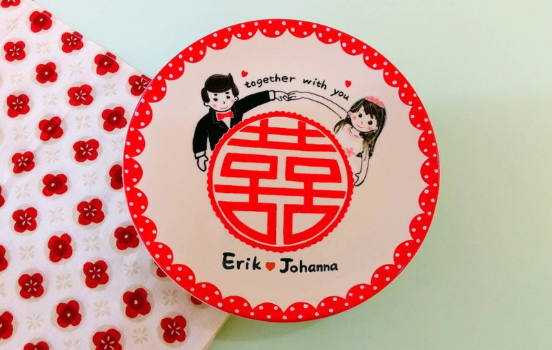 定制化 大囍 结婚祝福盘    含包装盒  结婚纪念日送礼首选 - 浅碟/小碟子 - 瓷 多色