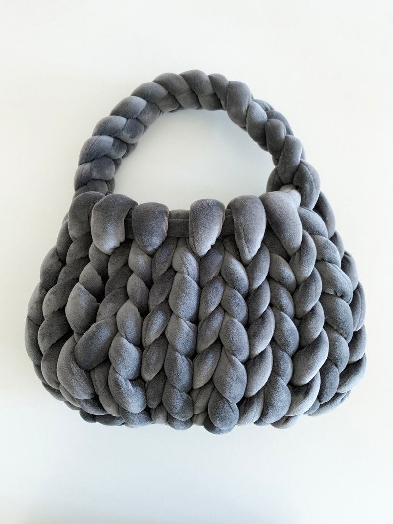 手编丝绒单肩袋 - 手提包/手提袋 - 棉．麻 灰色