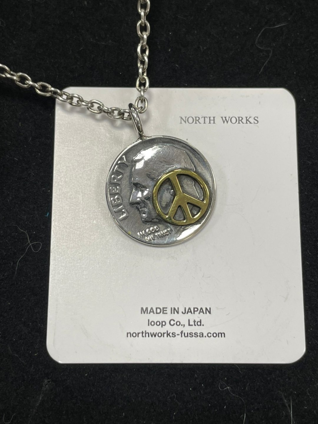 日本 North Works N-303黄铜和平标志银币项链 复古硬币 纯银项链 - 项链 - 纯银 