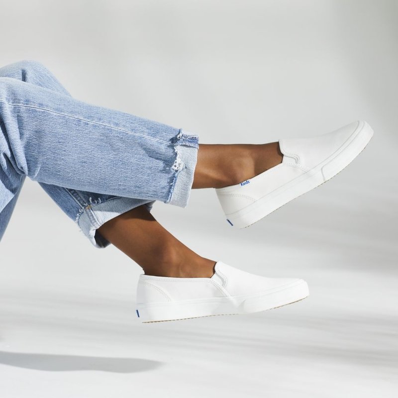 Keds DOUBLE DECKER LEATHER 质感皮革懒人鞋款 冰川白 WH59799 - 女款休闲鞋 - 其他材质 