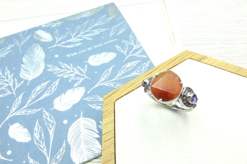 巴西红兔毛紫水晶大卫星造型戒指 - 戒指 - 水晶 红色