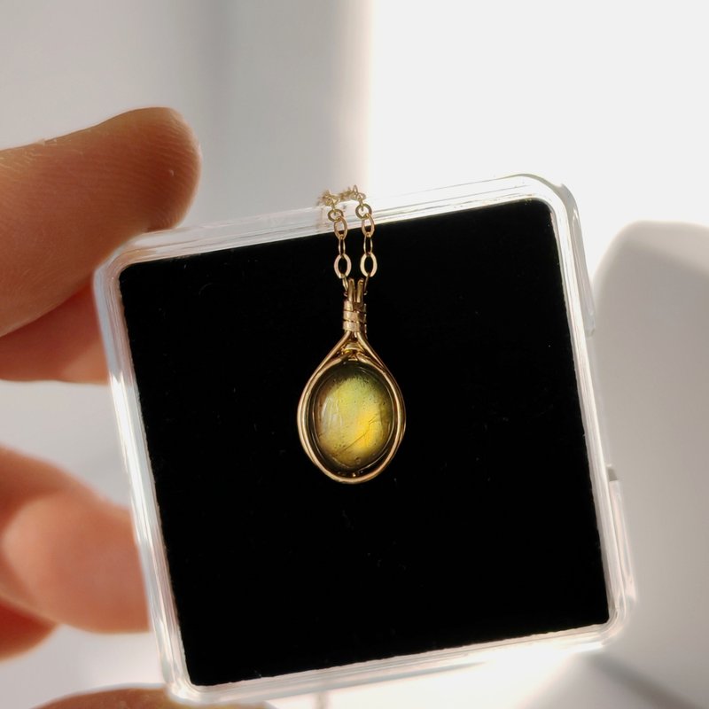 強光天然拉長石吊墜 稀有黃色拉長石項鍊 14KGF拉长石项链 - 项链 - 半宝石 