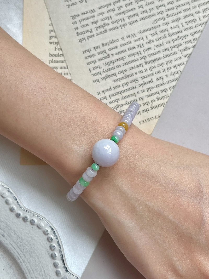 缅甸玉A货翡翠-冰紫罗兰大圆珠翡翠配高冰紫罗兰小玉珠手串 手链 - 手链/手环 - 玉石 紫色