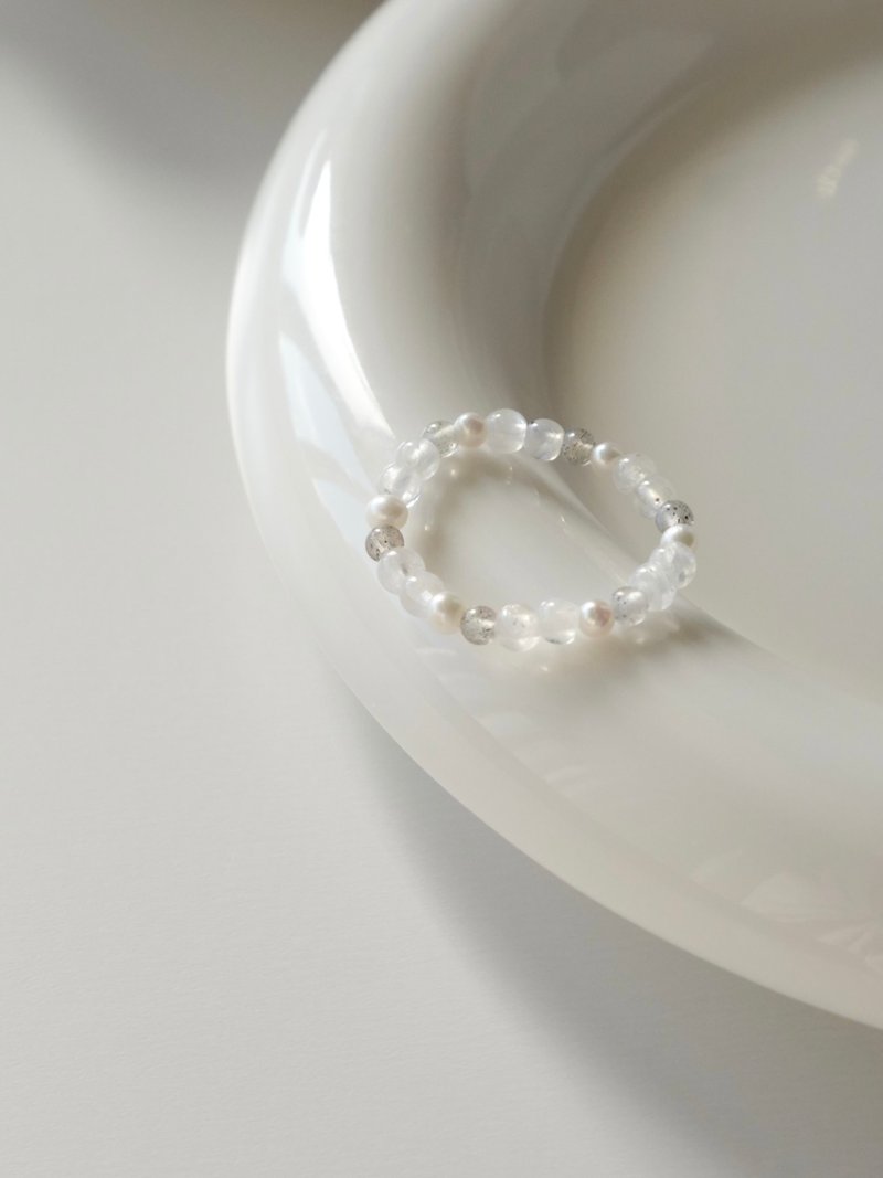 月羽/月光石 拉长石 淡水珍珠/水晶戒指 定制化 - 戒指 - 水晶 白色