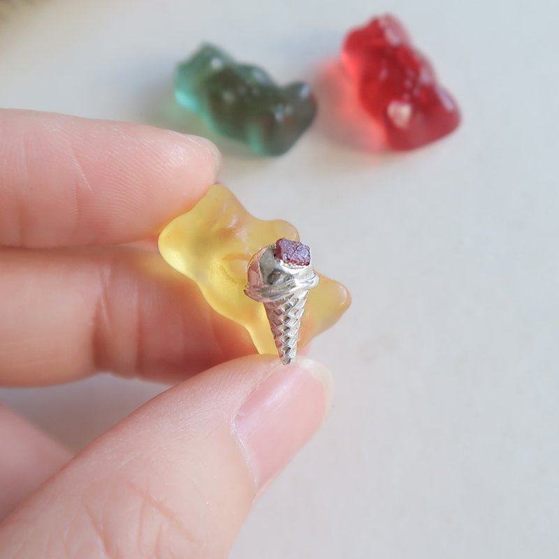 999纯银 迷你 冰淇淋 尖晶石 彩色蓝宝石 耳环 耳夹 免费送礼包装 - 耳环/耳夹 - 纯银 蓝色