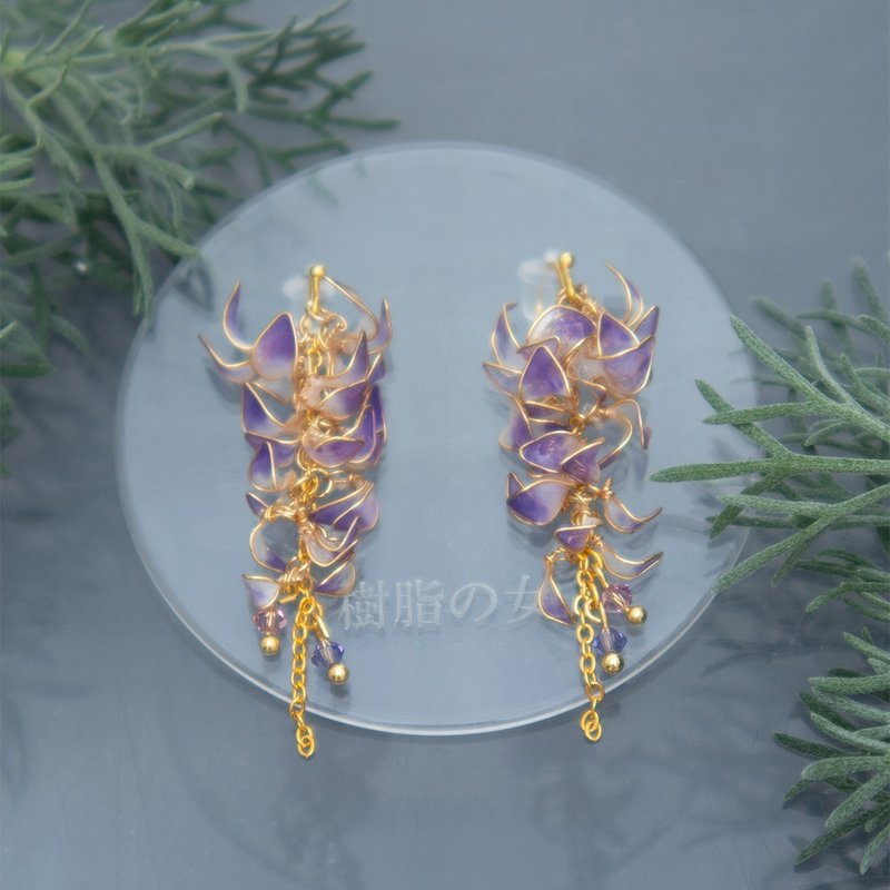 5月 May 紫藤 Wisteria - 耳环/耳夹 - 其他材质 紫色