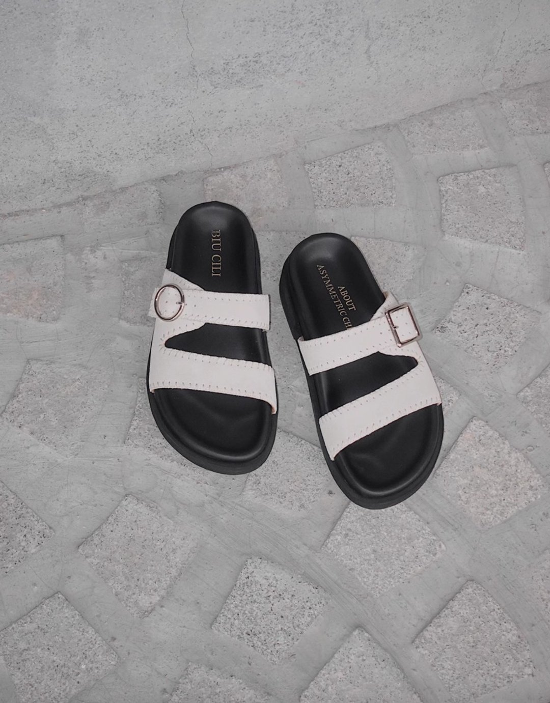 Lazy summer 牛皮厚底勃肯拖鞋 手工製 - 拖鞋 - 真皮 白色