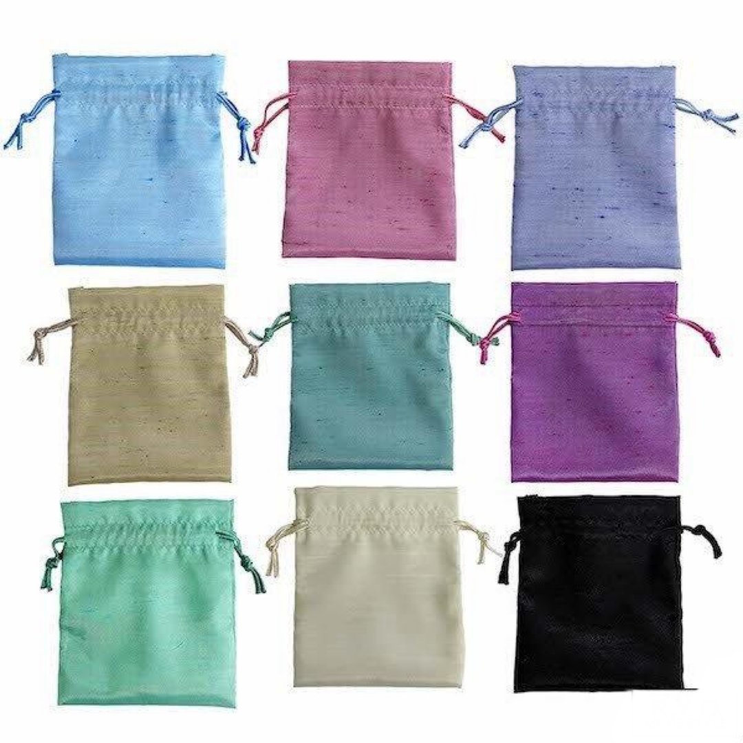 Square Thai silk style drawstring L size 10 pieces OEM available 5color - 收纳用品 - 聚酯纤维 蓝色