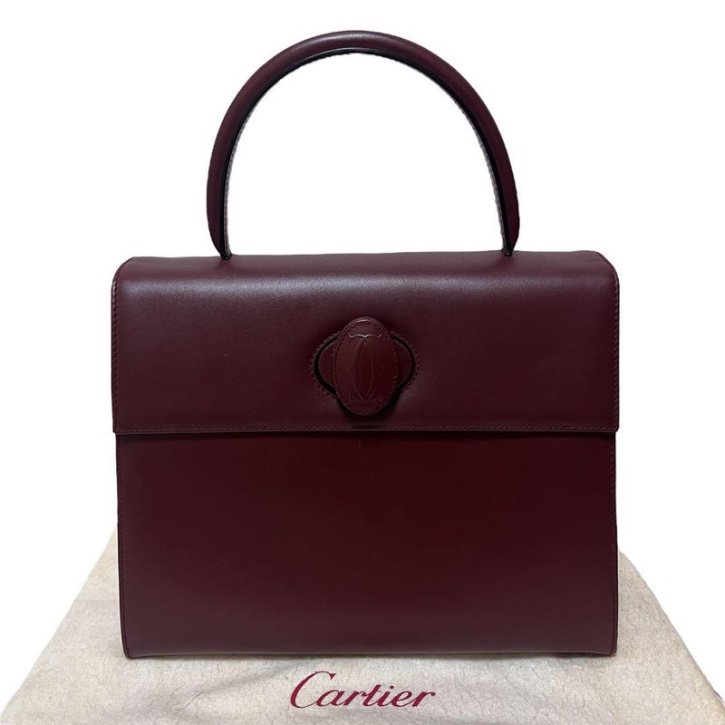 正品 Cartier 卡地亚 手提包 顶部提把 马斯特系列 皮革 酒红色 良好品 中古 - 手提包/手提袋 - 真皮 红色