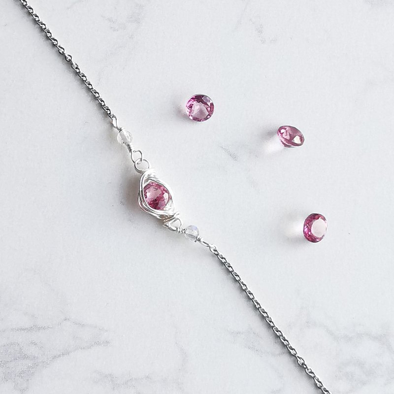 Pink Topaz and Labradorite Wire Wrap Bracelet - 手链/手环 - 半宝石 粉红色