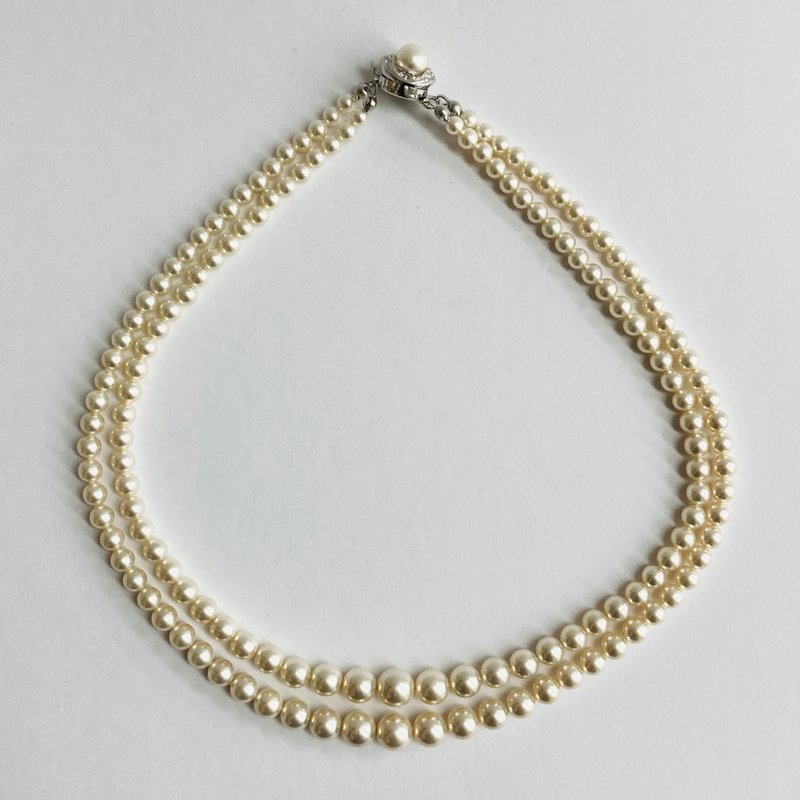 双链渐层贝珍珠项链 / 约5x9mm，约43/46cm / 米白色 / R / 日本制造 - 项链 - 贝壳 白色