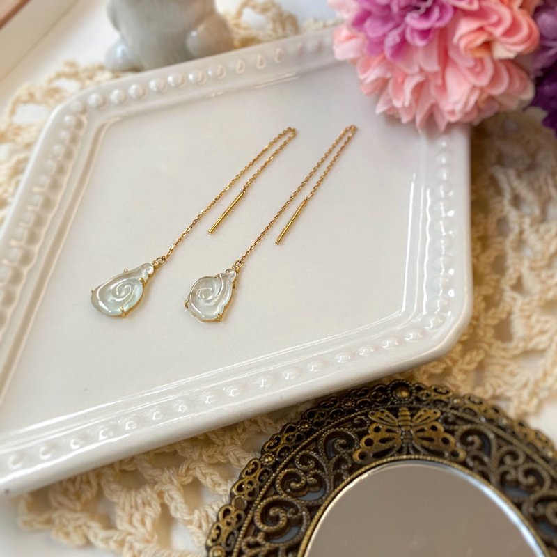 18K金如意云朵翡翠耳环 /天然缅甸A货翡翠 - 耳环/耳夹 - 玉石 